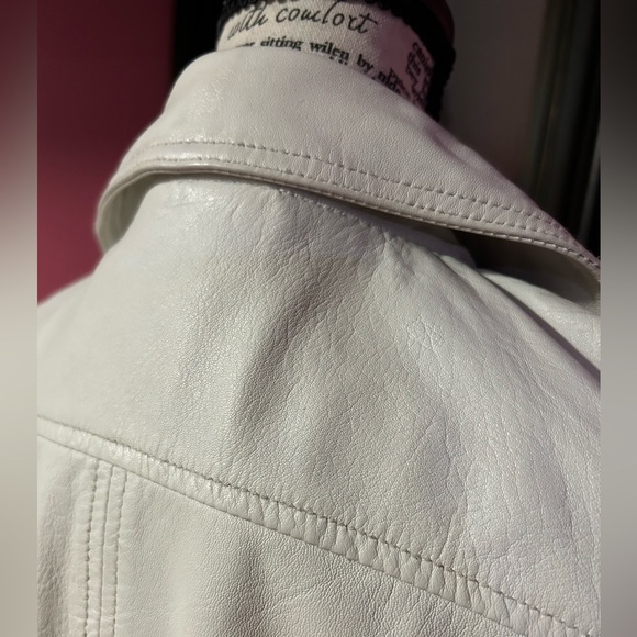 White / Off White Sheep Leather Moto Jacket - Picture 2 of 10